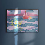 Art print van Studio LilaLine met een vrolijke illustratie van een feestvierende octopus – de octopus is omringd door slingers, confetti en feestmutsjes, met zijn tentakels speels in de lucht. De kleuren zijn levendig en de sfeer is uitbundig, alsof het dier midden in een onderwaterfeest zit. Perfect als speelse wanddecoratie voor een kinderkamer of creatieve werkplek.