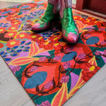 Op maat gemaakte droogloopmat Bold Retro Orange met Oranje, gele en groen retroprint – design deurmat voor binnen van Studio LilaLine