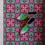 Op maat gemaakte droogloopmat Let’s Dance in the Sixties in funky groen met retroprint – speelse design deurmat voor binnen van Studio LilaLine