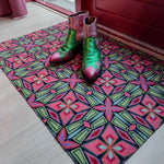 Op maat gemaakte droogloopmat Let’s Dance in the Sixties in funky groen met retroprint – speelse design deurmat voor binnen van Studio LilaLine