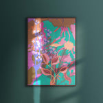 Art print van Studio LilaLine met een dromerige paardenbloem in tinten roze, paars en zachtgeel – de pluizige bloem is in detail uitgewerkt met stralende lijnen die een gevoel van lichtheid en zachtheid oproepen. De print heeft een poëtische uitstraling en is perfect voor aan de muur of in een stijlvolle lijst in een rustige ruimte.