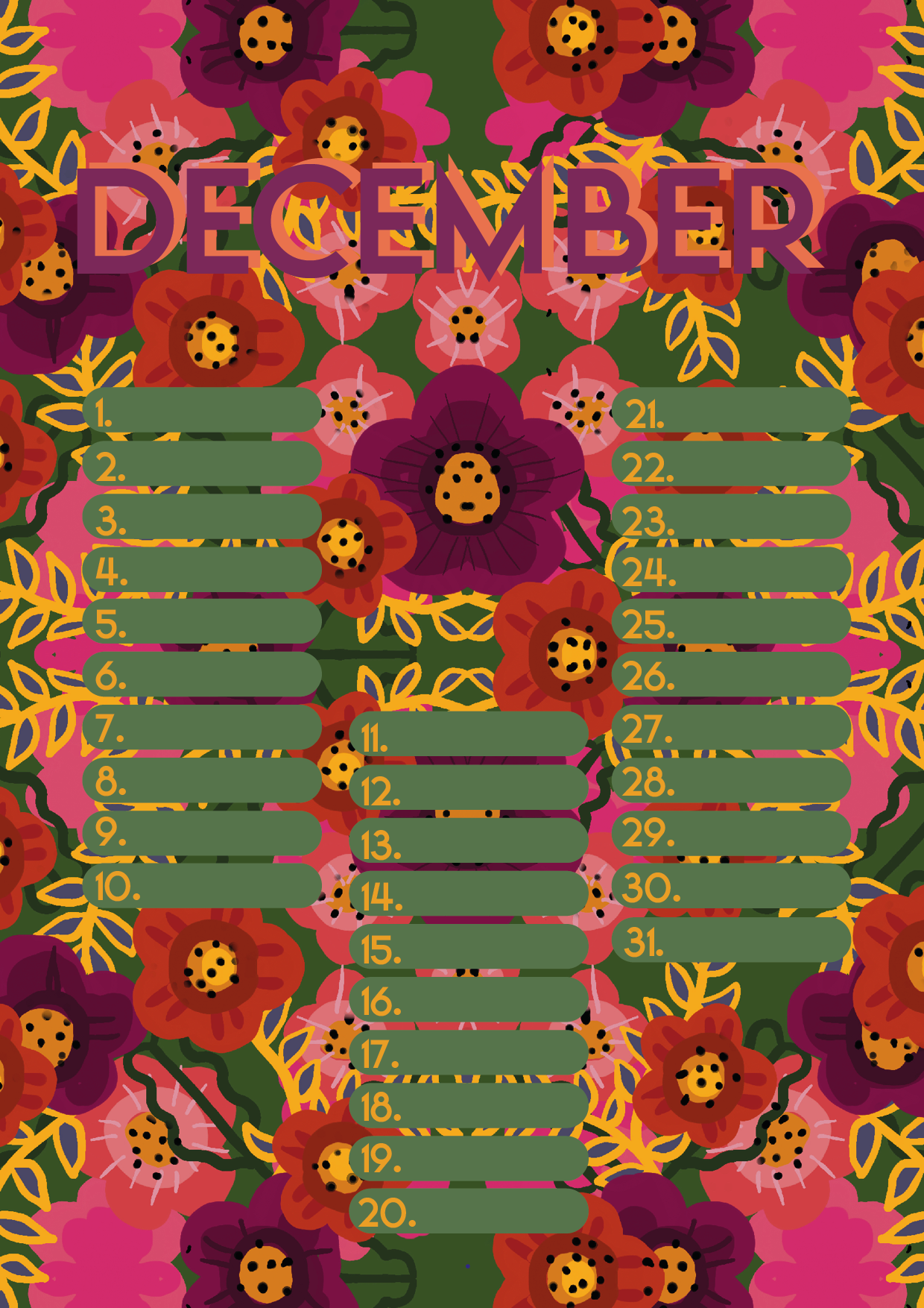 Verjaardagskalender van Studio LilaLine met twaalf kleurrijke, illustratieve pagina’s – elke maand is versierd met een unieke print uit de LilaLine-collectie, van bloemen en fantasiedieren tot grafische patronen in vrolijke kleuren. De kalender is sfeervol en speels, met voldoende ruimte om verjaardagen en speciale momenten op te schrijven. Een echte blikvanger aan de muur, het hele jaar door.