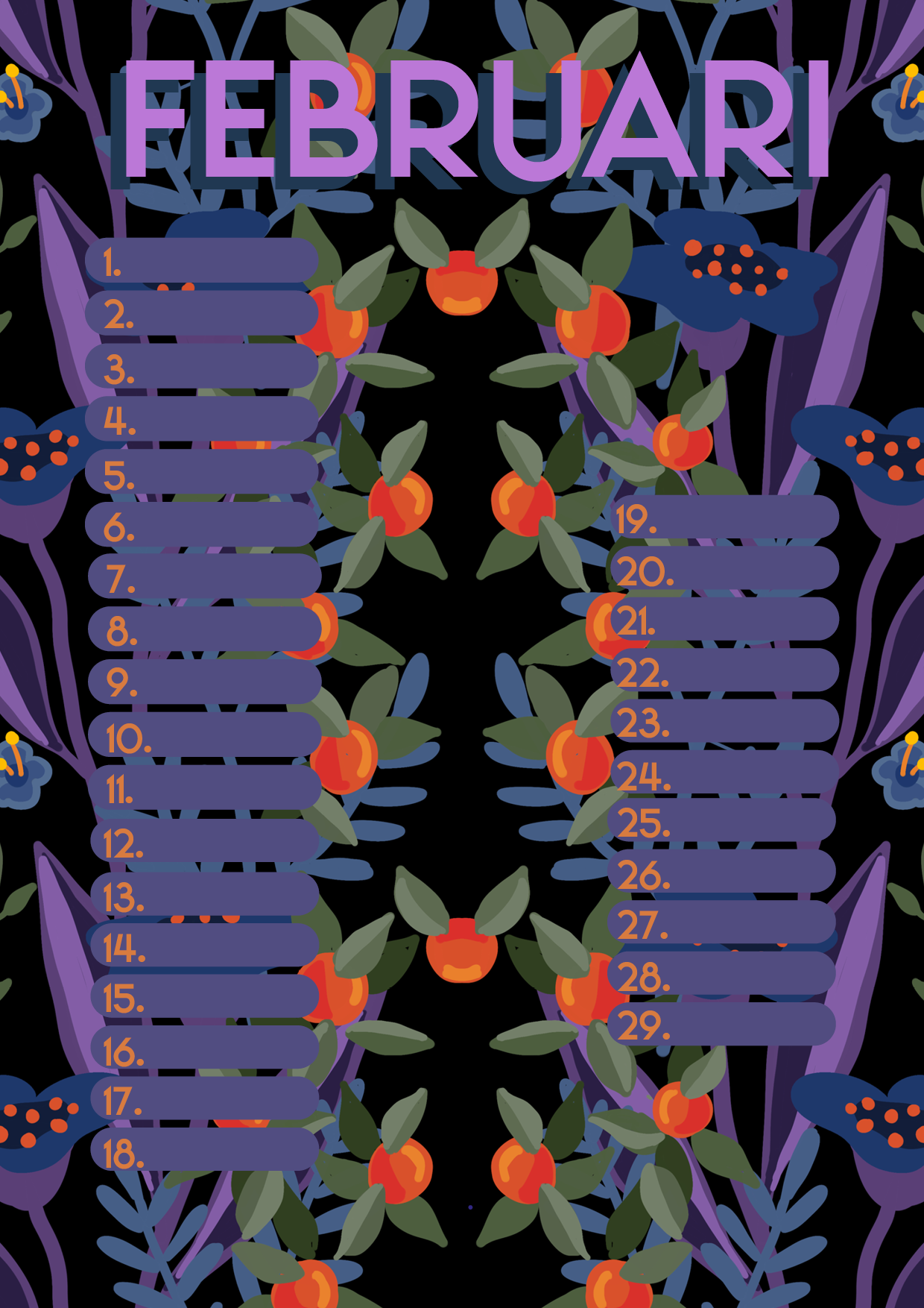 Verjaardagskalender van Studio LilaLine met twaalf kleurrijke, illustratieve pagina’s – elke maand is versierd met een unieke print uit de LilaLine-collectie, van bloemen en fantasiedieren tot grafische patronen in vrolijke kleuren. De kalender is sfeervol en speels, met voldoende ruimte om verjaardagen en speciale momenten op te schrijven. Een echte blikvanger aan de muur, het hele jaar door.