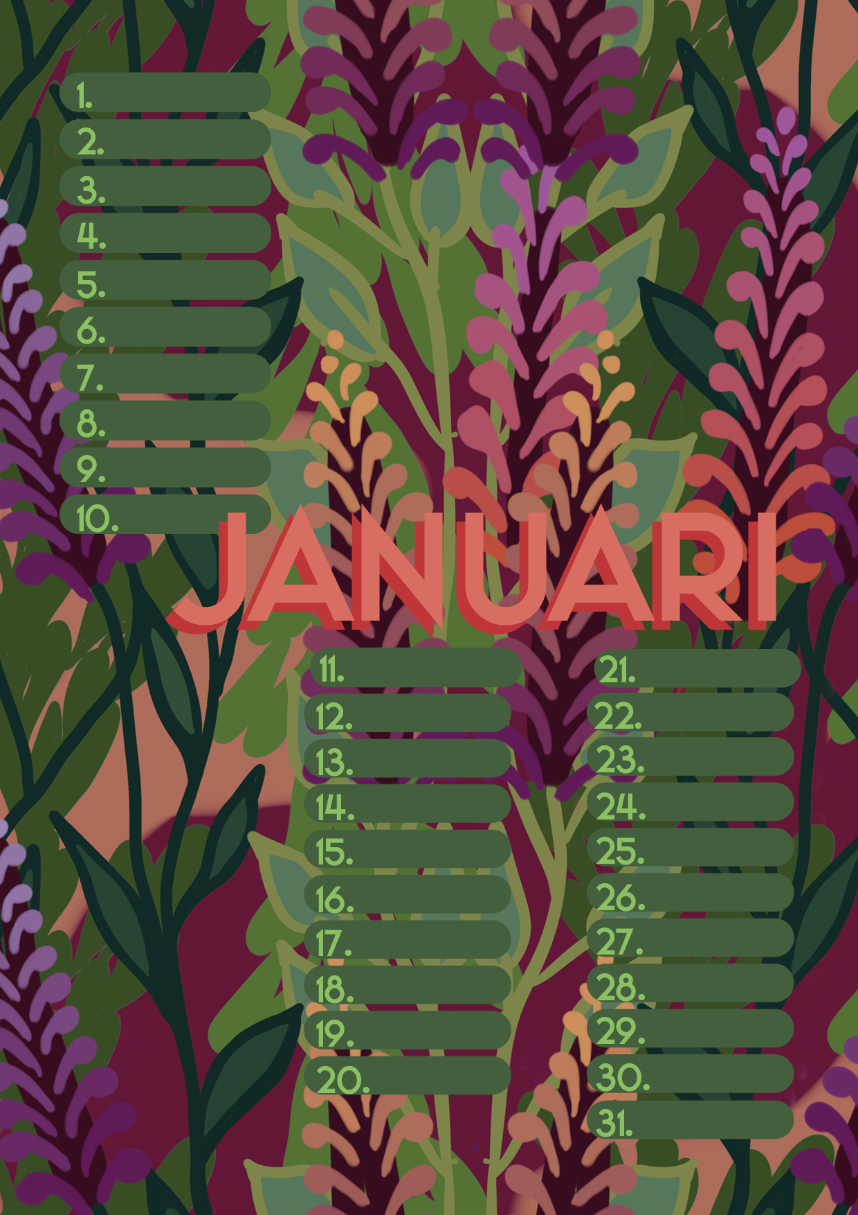 Verjaardagskalender van Studio LilaLine met twaalf kleurrijke, illustratieve pagina’s – elke maand is versierd met een unieke print uit de LilaLine-collectie, van bloemen en fantasiedieren tot grafische patronen in vrolijke kleuren. De kalender is sfeervol en speels, met voldoende ruimte om verjaardagen en speciale momenten op te schrijven. Een echte blikvanger aan de muur, het hele jaar door.