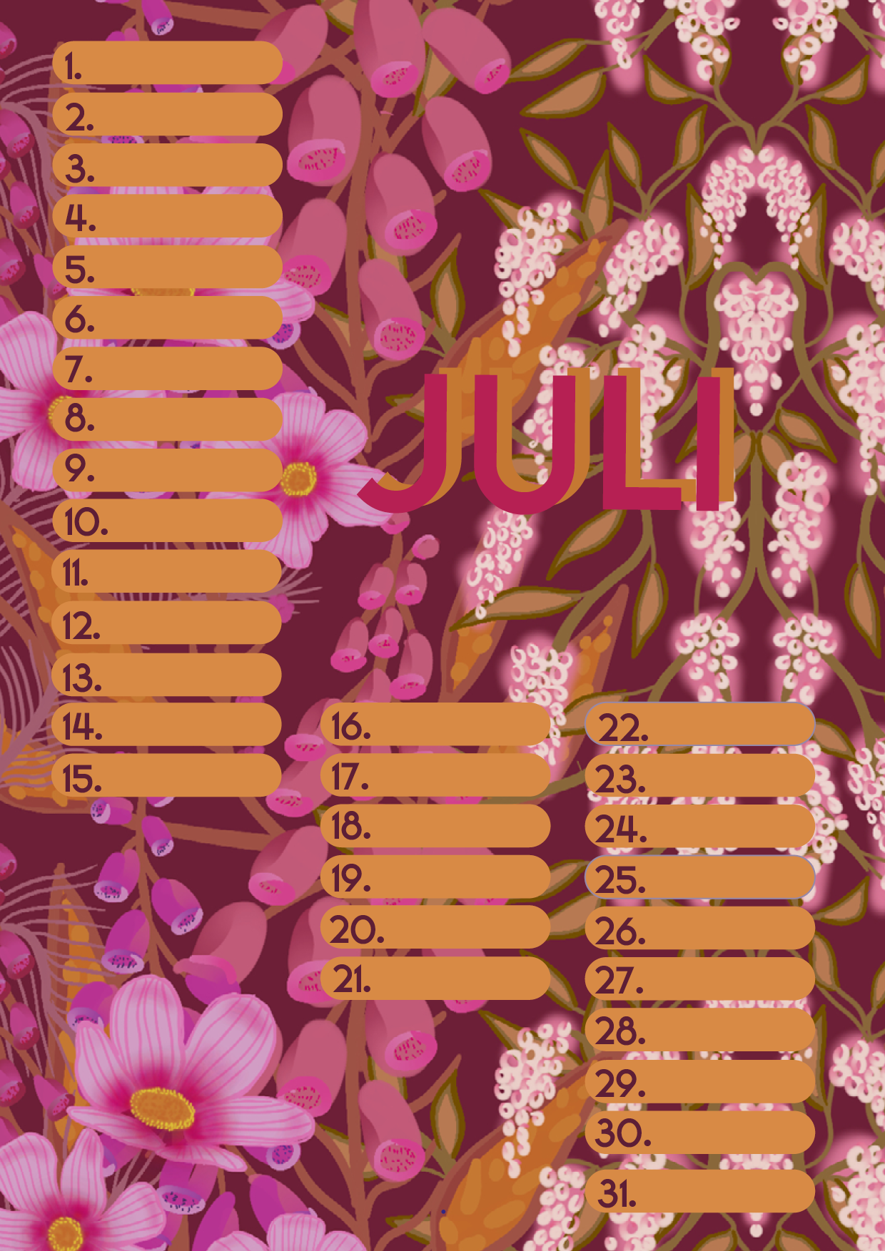 Verjaardagskalender van Studio LilaLine met twaalf kleurrijke, illustratieve pagina’s – elke maand is versierd met een unieke print uit de LilaLine-collectie, van bloemen en fantasiedieren tot grafische patronen in vrolijke kleuren. De kalender is sfeervol en speels, met voldoende ruimte om verjaardagen en speciale momenten op te schrijven. Een echte blikvanger aan de muur, het hele jaar door.