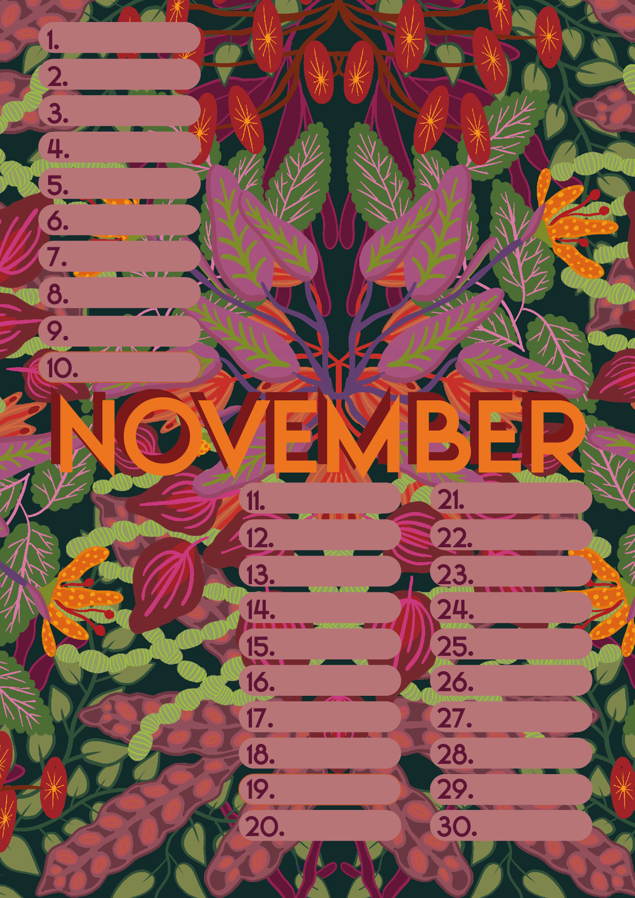 Verjaardagskalender van Studio LilaLine met twaalf kleurrijke, illustratieve pagina’s – elke maand is versierd met een unieke print uit de LilaLine-collectie, van bloemen en fantasiedieren tot grafische patronen in vrolijke kleuren. De kalender is sfeervol en speels, met voldoende ruimte om verjaardagen en speciale momenten op te schrijven. Een echte blikvanger aan de muur, het hele jaar door.