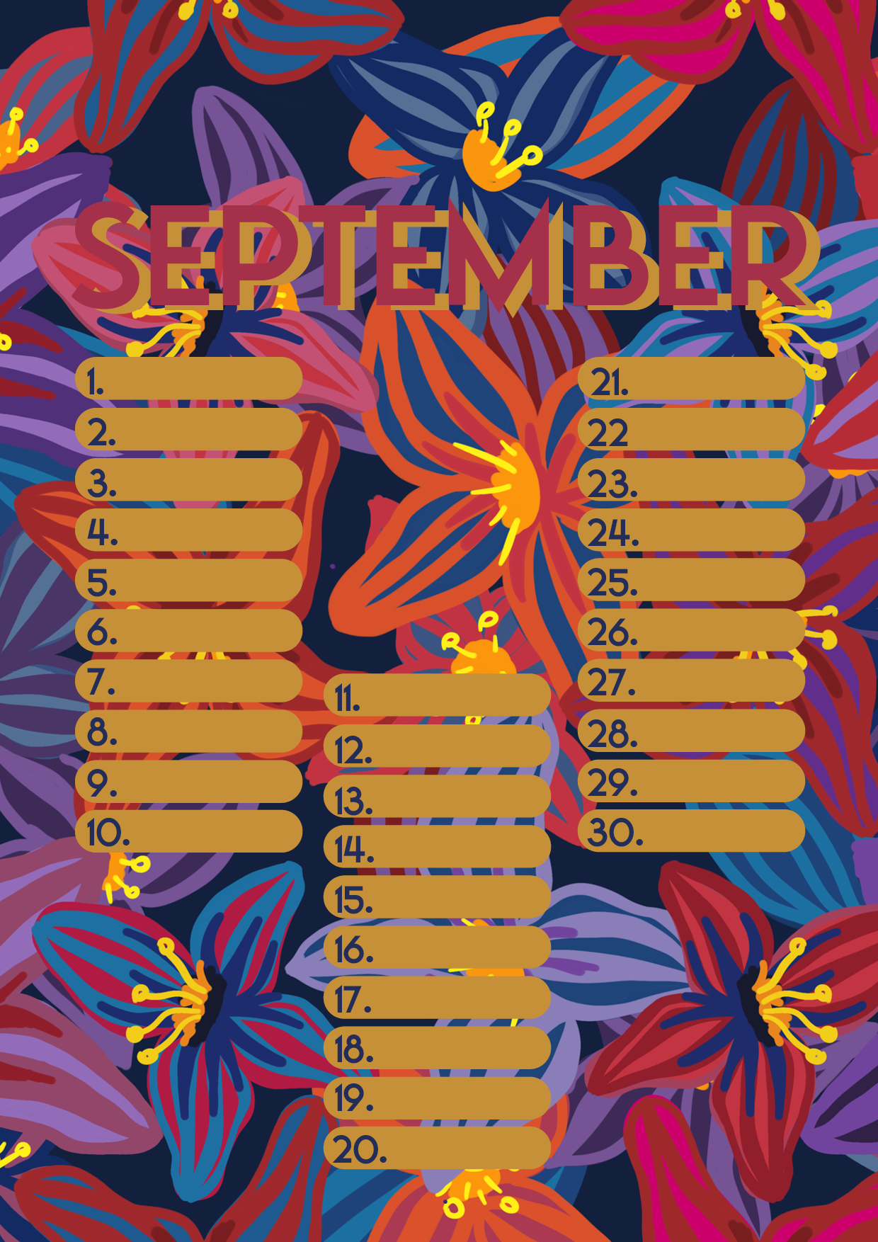 Verjaardagskalender van Studio LilaLine met twaalf kleurrijke, illustratieve pagina’s – elke maand is versierd met een unieke print uit de LilaLine-collectie, van bloemen en fantasiedieren tot grafische patronen in vrolijke kleuren. De kalender is sfeervol en speels, met voldoende ruimte om verjaardagen en speciale momenten op te schrijven. Een echte blikvanger aan de muur, het hele jaar door.